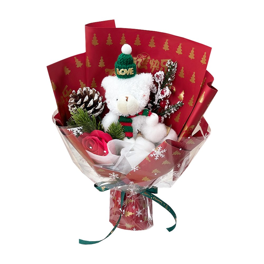 Cute Christmas Teddy Bear Flower Bouquet Plush Bouquet Valentines Day Gift