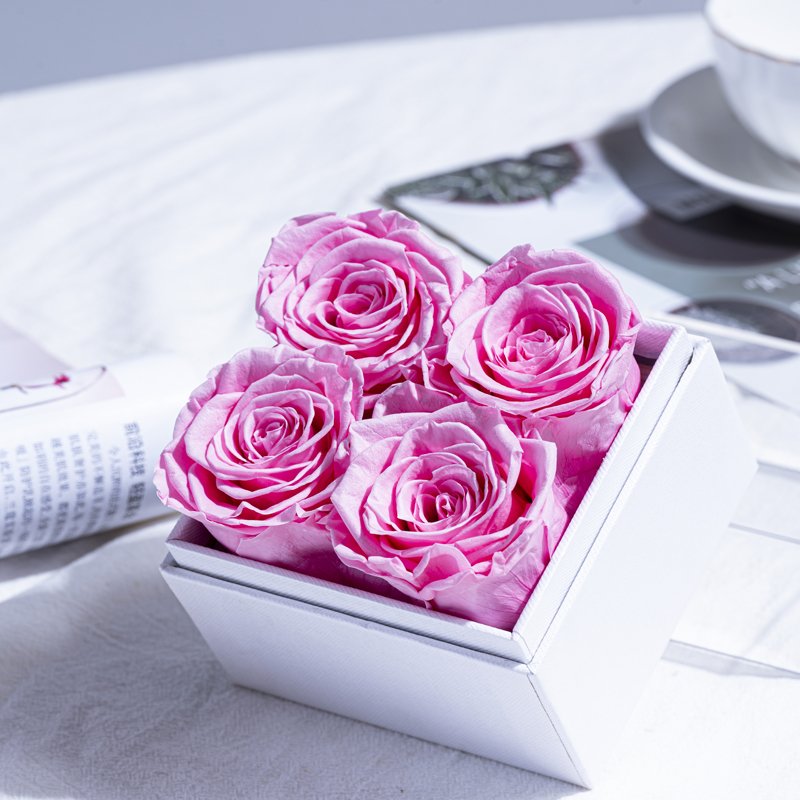 4 Roses Acrylic Lid Square Box S Design Preserved Flowers Plants Easter Chinese New Year Father's Day Thanksgiving Back School