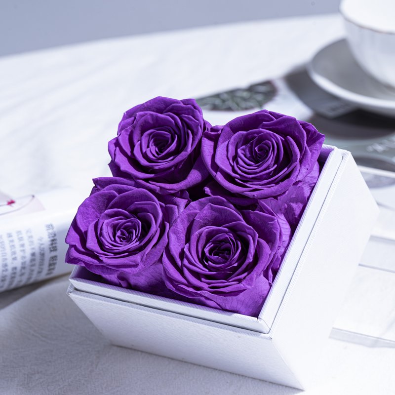4 Roses Acrylic Lid Square Box S Design Preserved Flowers Plants Easter Chinese New Year Father's Day Thanksgiving Back School