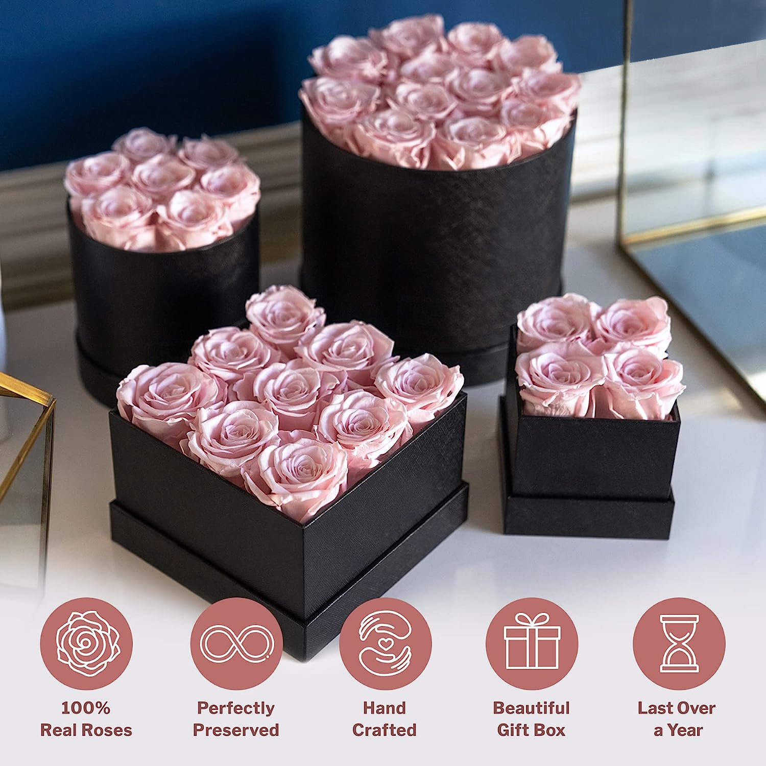 Everlasting 4 Roses Luxury Valentine Gift Preserved Flowers Eternal Roses In Round Box