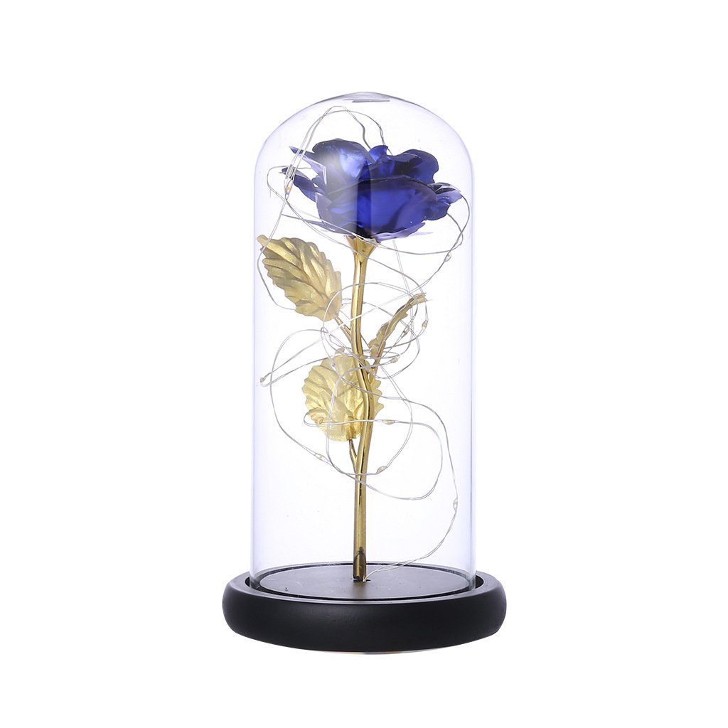 Mother's Day Gift Red Golden Rose In Flask A Glass Dome LED Lamps With Night Light In Glass Dome Preserved Roses In Glass Best gift for Valentine's day