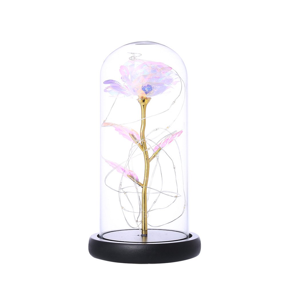 Mother's Day Gift Red Golden Rose In Flask A Glass Dome LED Lamps With Night Light In Glass Dome Preserved Roses In Glass Best gift for Valentine's day