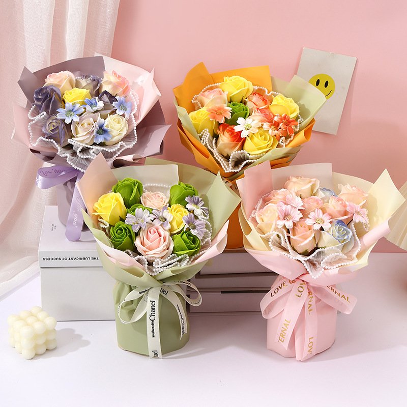 Wholesale Artificial Rose Flower Soap Bouquet Valentines Mother's Day Preserved Flowers Soap Flowers