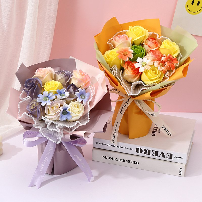 Wholesale Artificial Rose Flower Soap Bouquet Valentines Mother's Day Preserved Flowers Soap Flowers