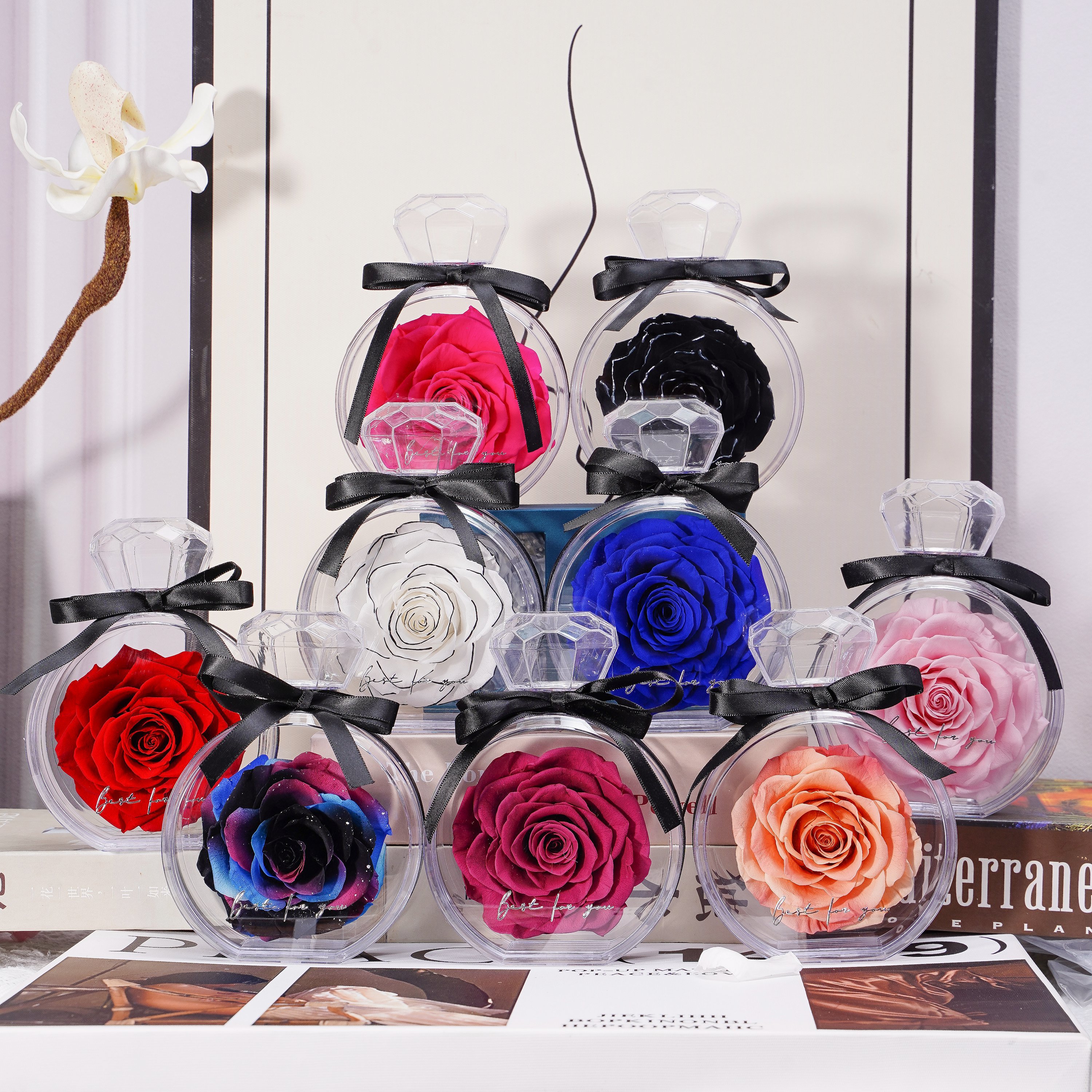 Perfume Bottle Rose Valentine's Day Birthday Mini Gift Box Preserved Single Big Rose immortal Eternal Flower in Acrylic Box