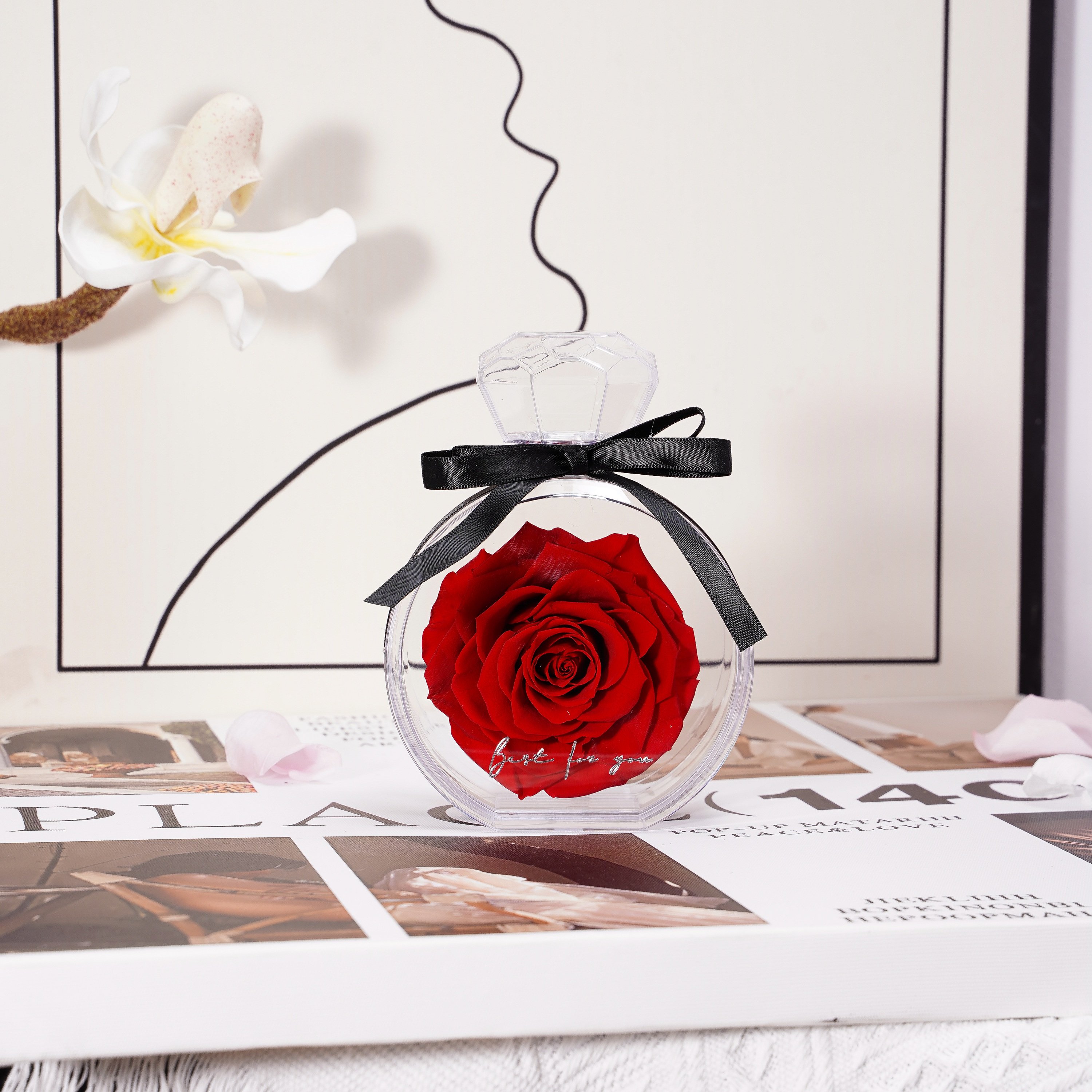 Perfume Bottle Rose Valentine's Day Birthday Mini Gift Box Preserved Single Big Rose immortal Eternal Flower in Acrylic Box