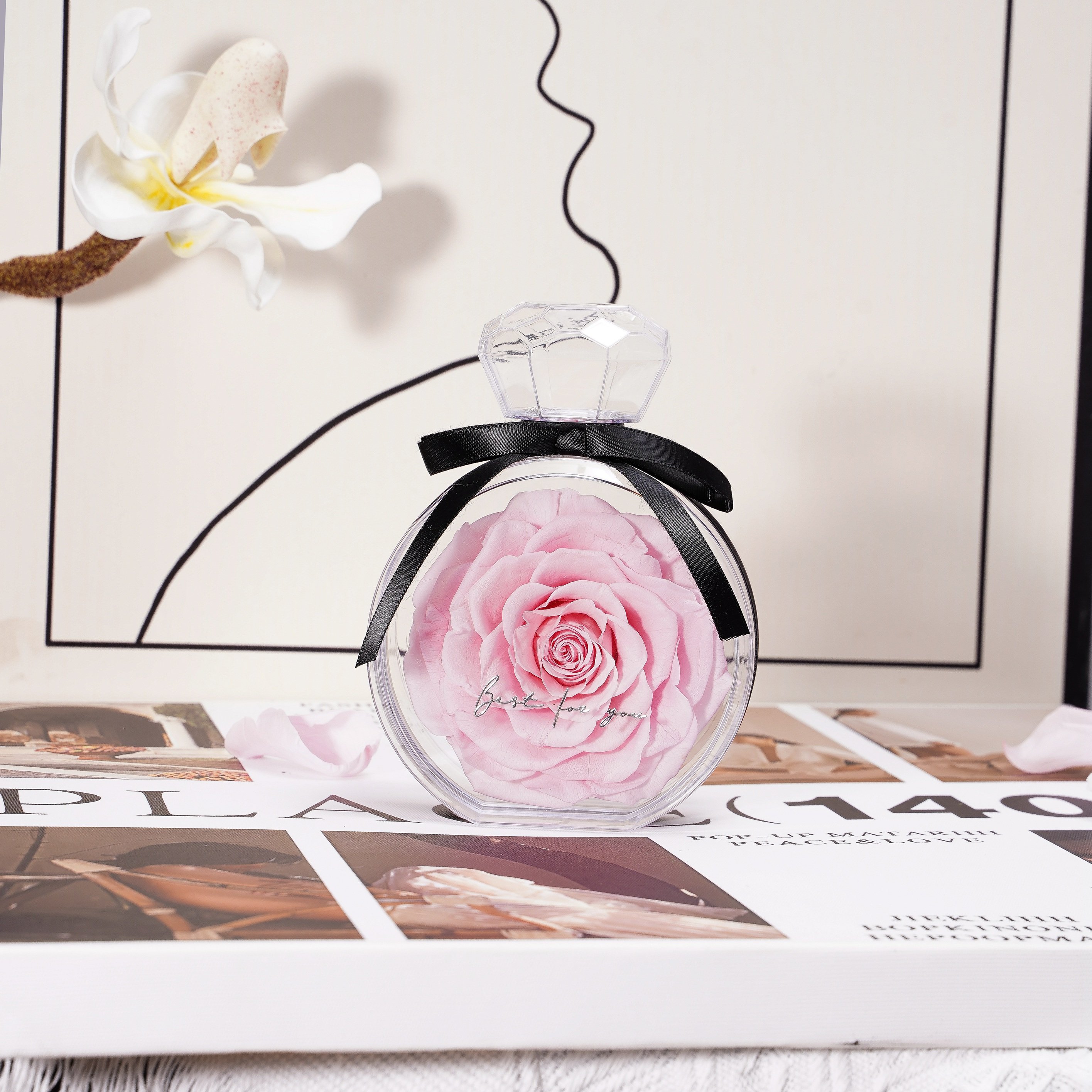 Perfume Bottle Rose Valentine's Day Birthday Mini Gift Box Preserved Single Big Rose immortal Eternal Flower in Acrylic Box