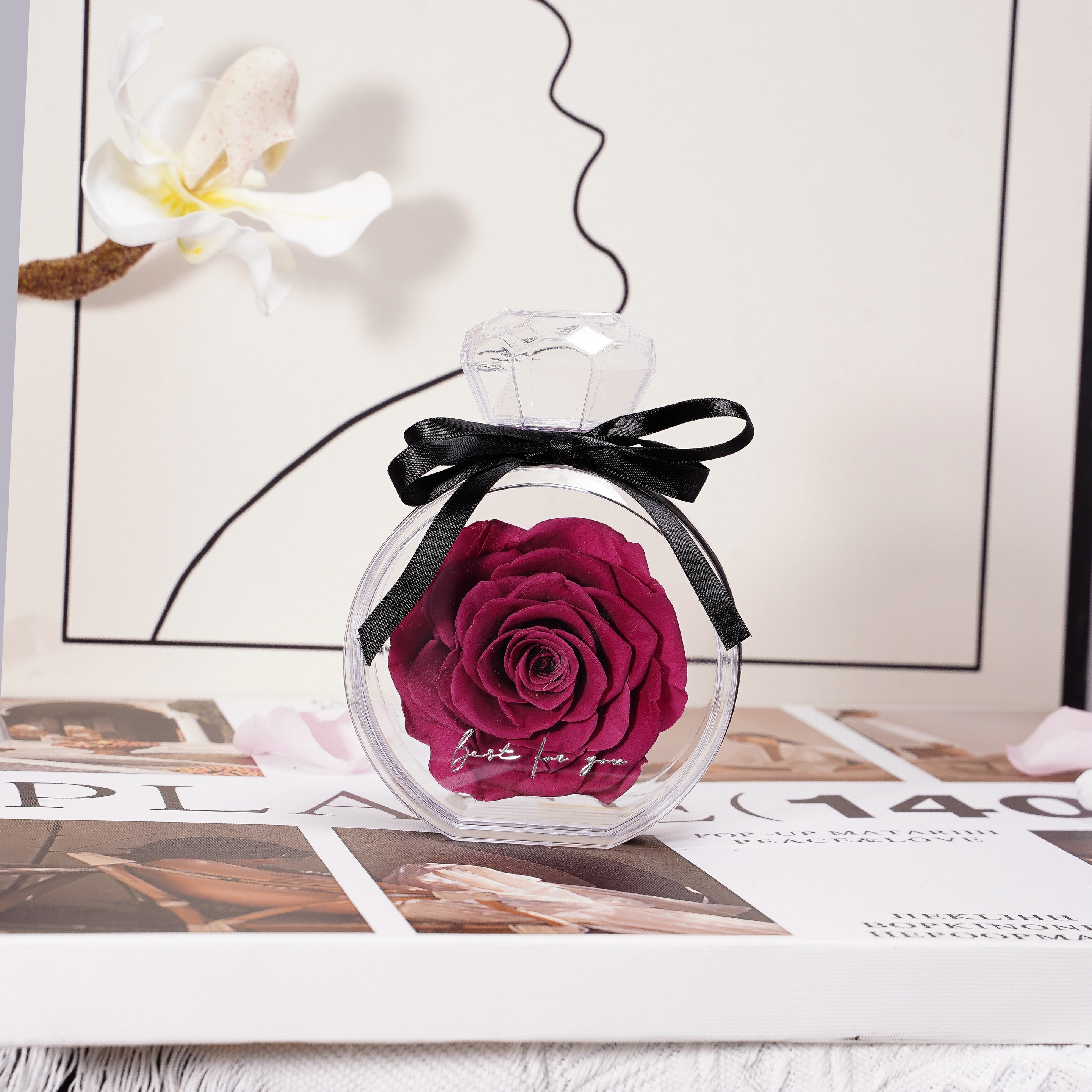 Perfume Bottle Rose Valentine's Day Birthday Mini Gift Box Preserved Single Big Rose immortal Eternal Flower in Acrylic Box