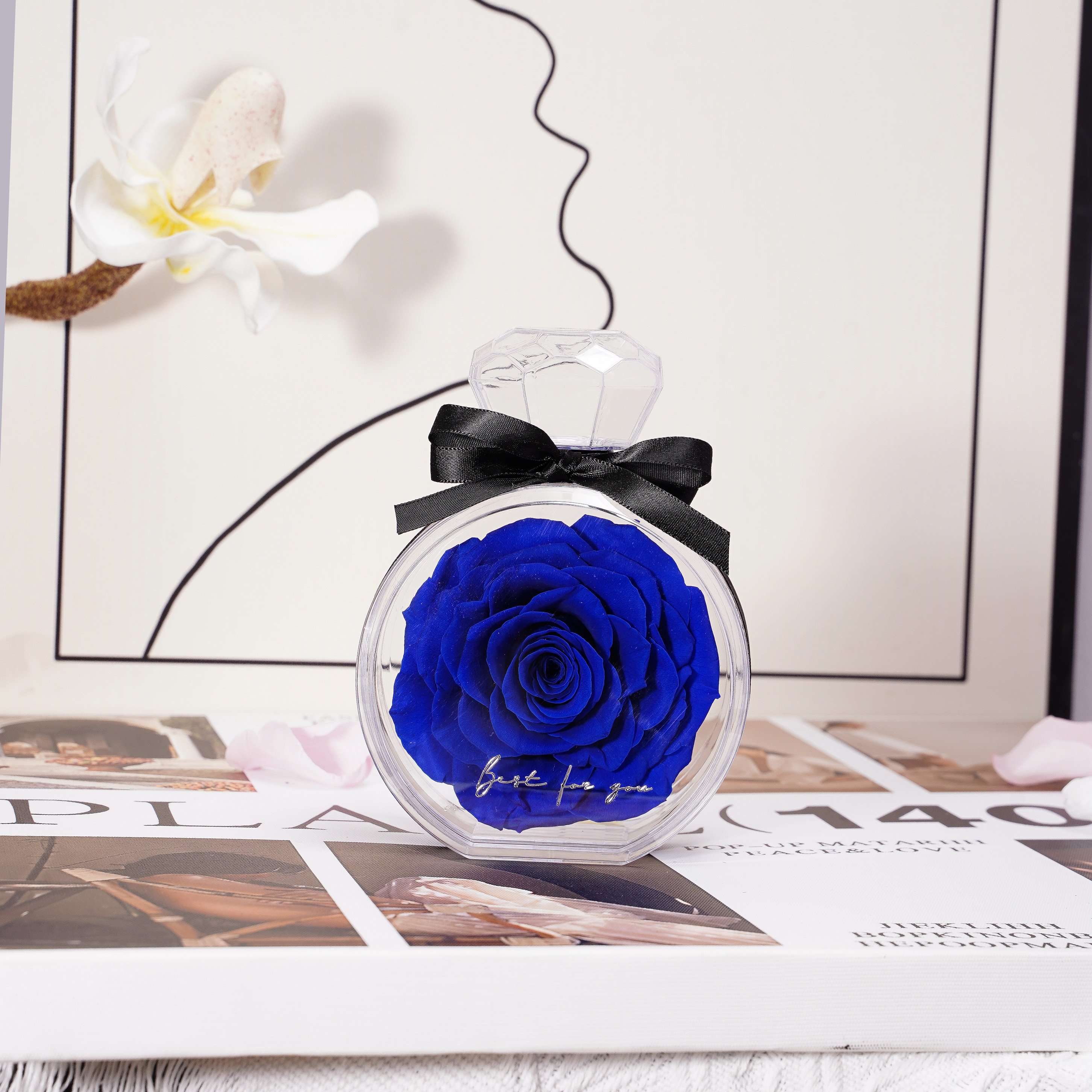 Perfume Bottle Rose Valentine's Day Birthday Mini Gift Box Preserved Single Big Rose immortal Eternal Flower in Acrylic Box