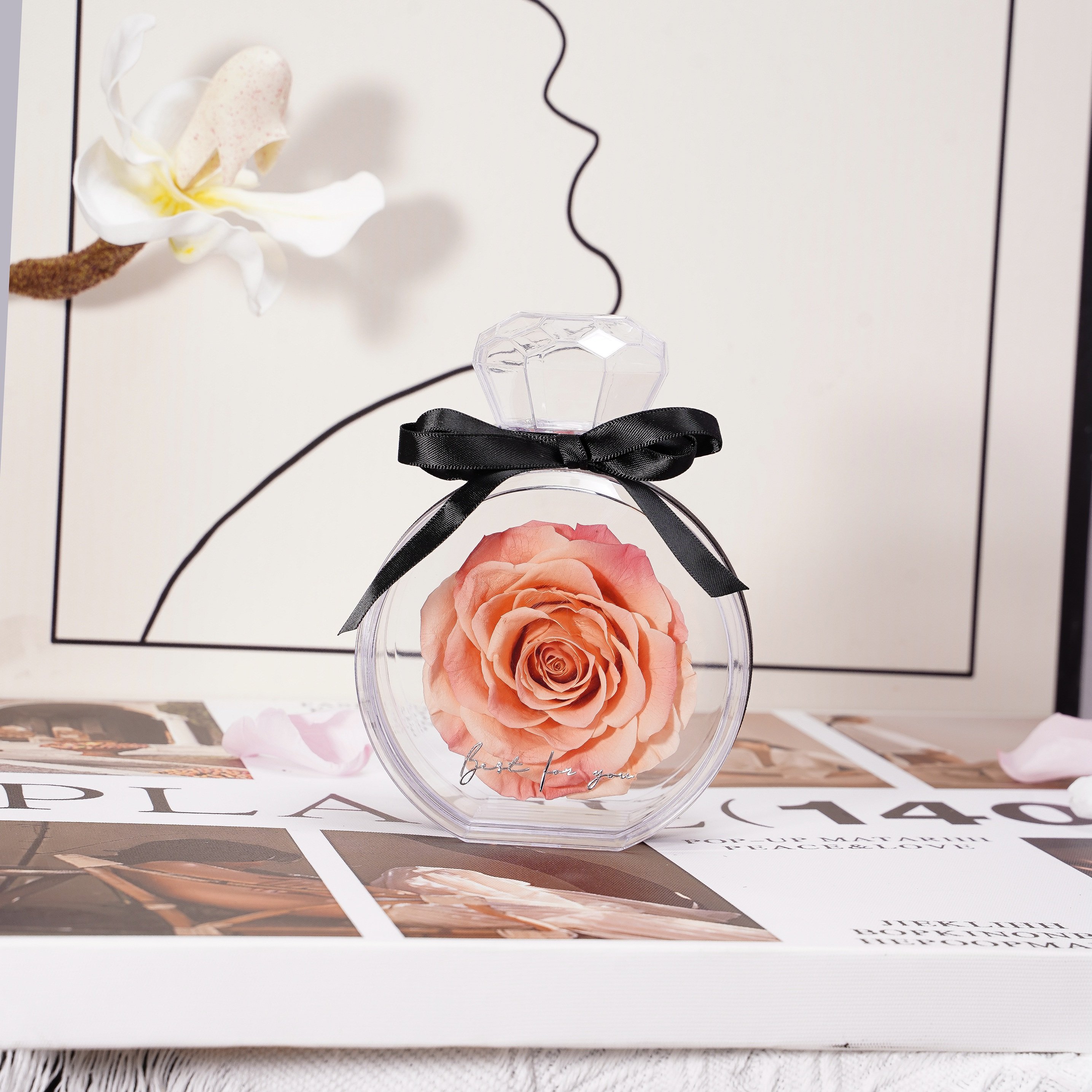 Perfume Bottle Rose Valentine's Day Birthday Mini Gift Box Preserved Single Big Rose immortal Eternal Flower in Acrylic Box