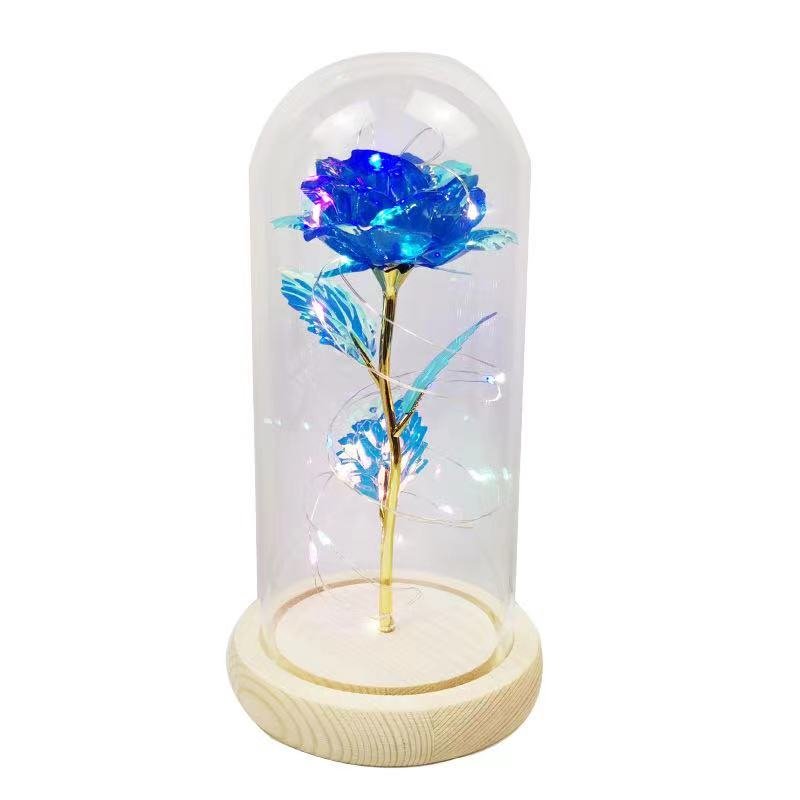Valentine's Day Gift Decorative Led Night Light Flower Eternal Preserved Rose In Glass Dome