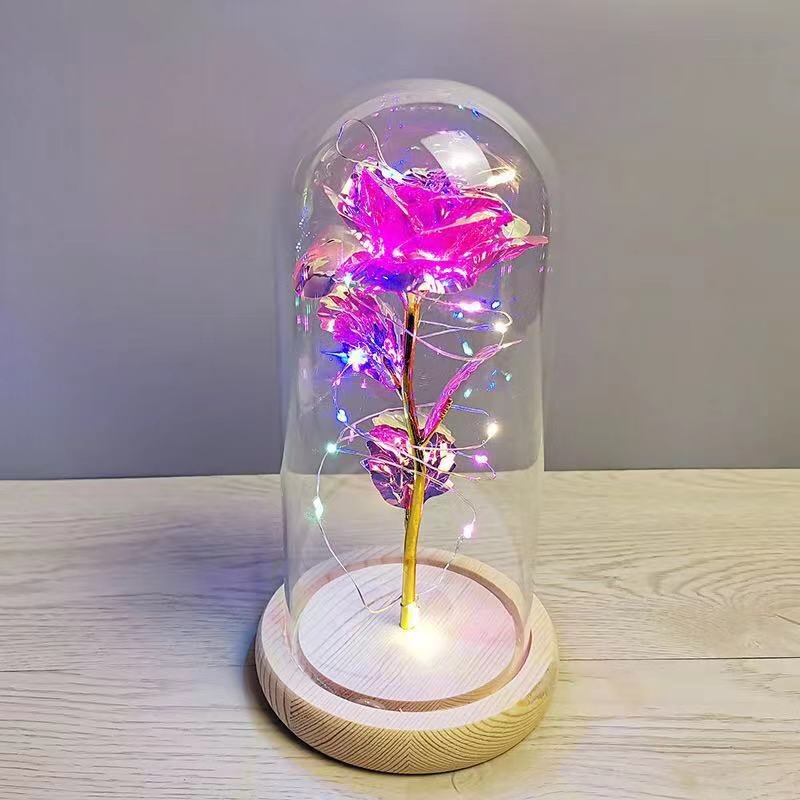 Valentine's Day Gift Decorative Led Night Light Flower Eternal Preserved Rose In Glass Dome