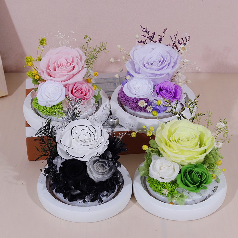 New Popular Design Eternal Flowers Preserved Rose Glass Eternal Roses Flower In Glass Dome