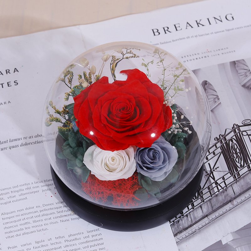 New Popular Design Eternal Flowers Preserved Rose Glass Eternal Roses Flower In Glass Dome