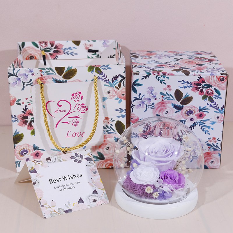 New Popular Design Eternal Flowers Preserved Rose Glass Eternal Roses Flower In Glass Dome