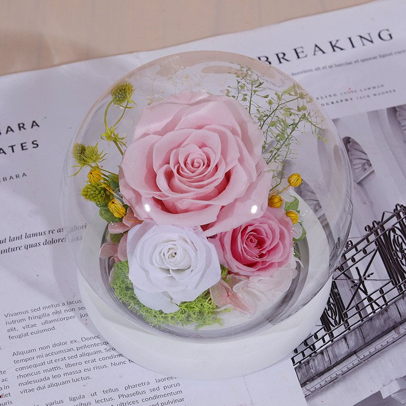 New Popular Design Eternal Flowers Preserved Rose Glass Eternal Roses Flower In Glass Dome