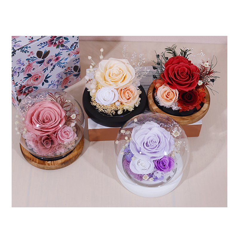 New Popular Design Eternal Flowers Preserved Rose Glass Eternal Roses Flower In Glass Dome