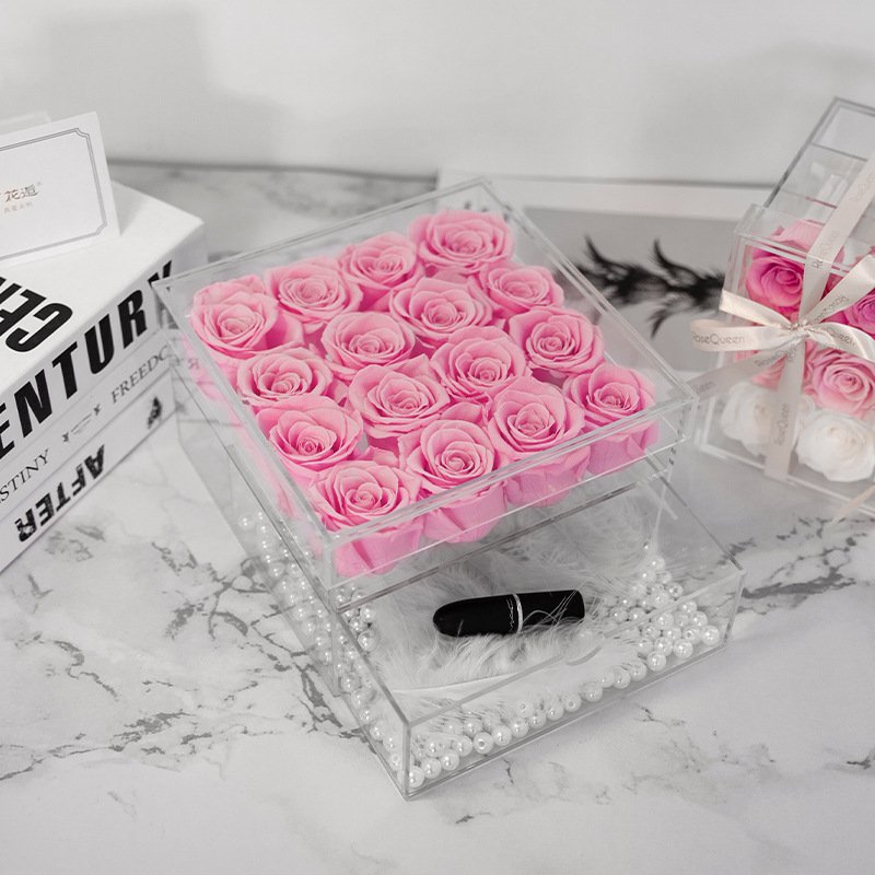 Forever Flower Box Eternal Jewelry Acrylic Preserved Roses Artificial Rose Flowers