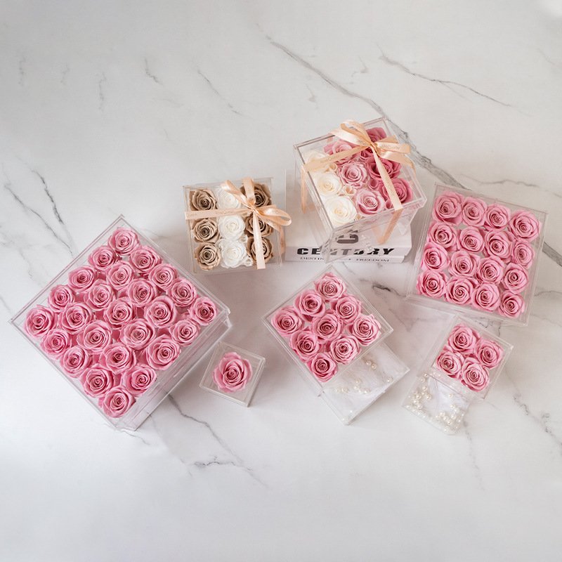 Forever Flower Box Eternal Jewelry Acrylic Preserved Roses Artificial Rose Flowers