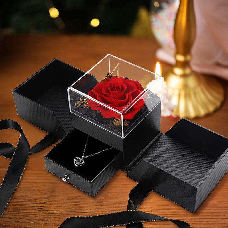 UO Handmade Fresh Rose Romantic Gift Eternal Real Eternal Red Roses Flower Gift for Valentine's Day Mother's Day