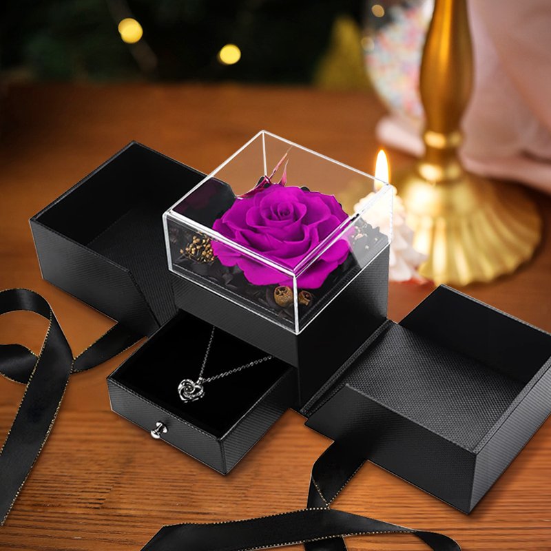 UO Handmade Fresh Rose Romantic Gift Eternal Real Eternal Red Roses Flower Gift for Valentine's Day Mother's Day