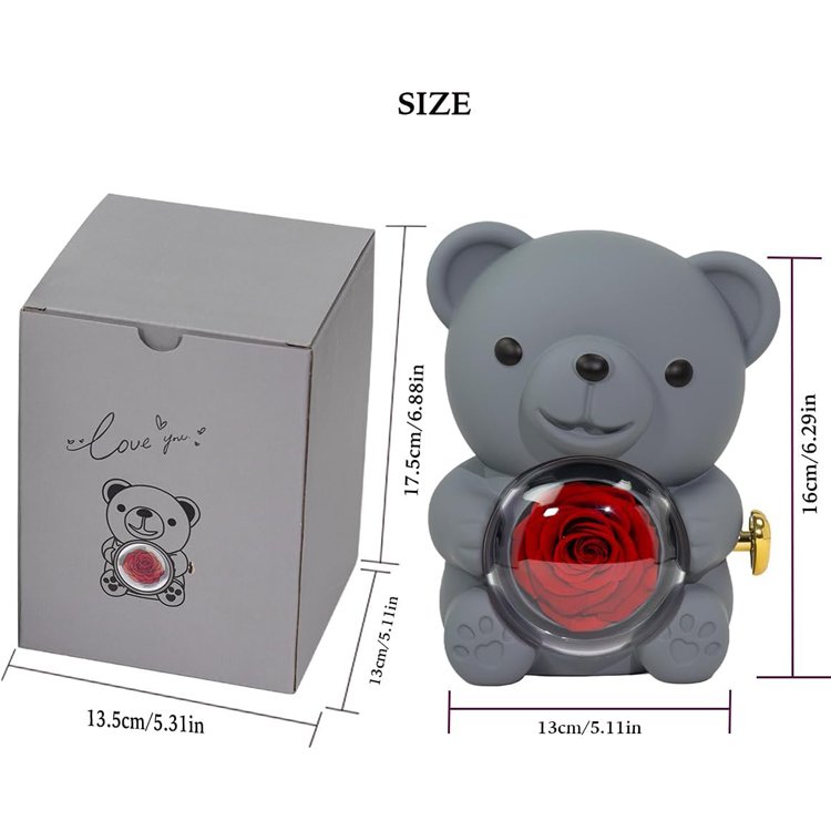 Trending Products 2024 New Arrivals Novelty Cute Peserved Flower Bear Rotating Jewelry Box for Girlfriend Birthday Gift
