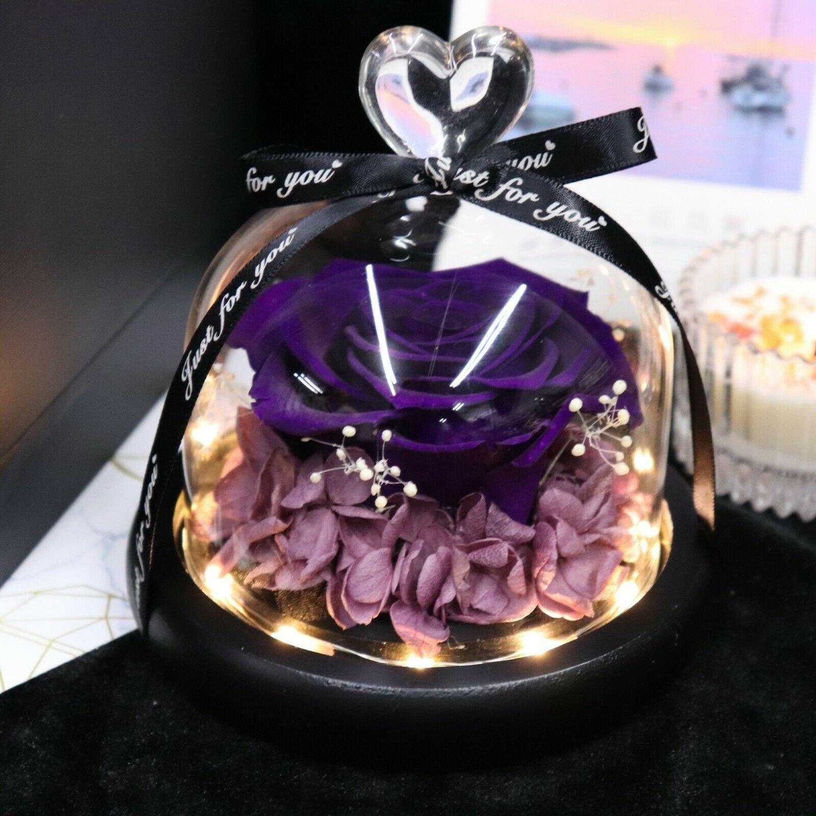 Dry Red Eternel Preserved Flowers Glass Rose Dome Cajas Para Flores Everlasting Forever Eternal Roses In Glass Gift Floral Box