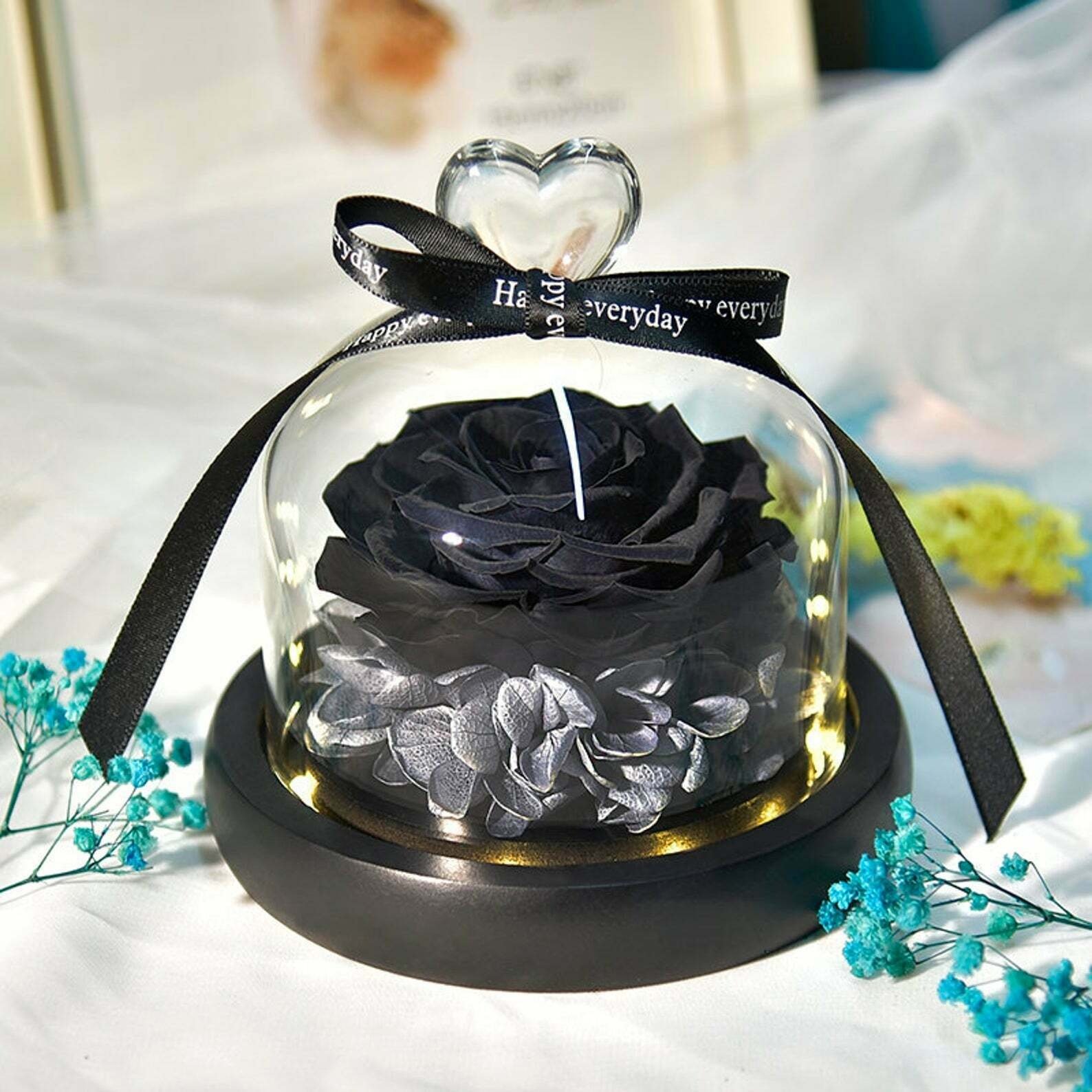 Dry Red Eternel Preserved Flowers Glass Rose Dome Cajas Para Flores Everlasting Forever Eternal Roses In Glass Gift Floral Box