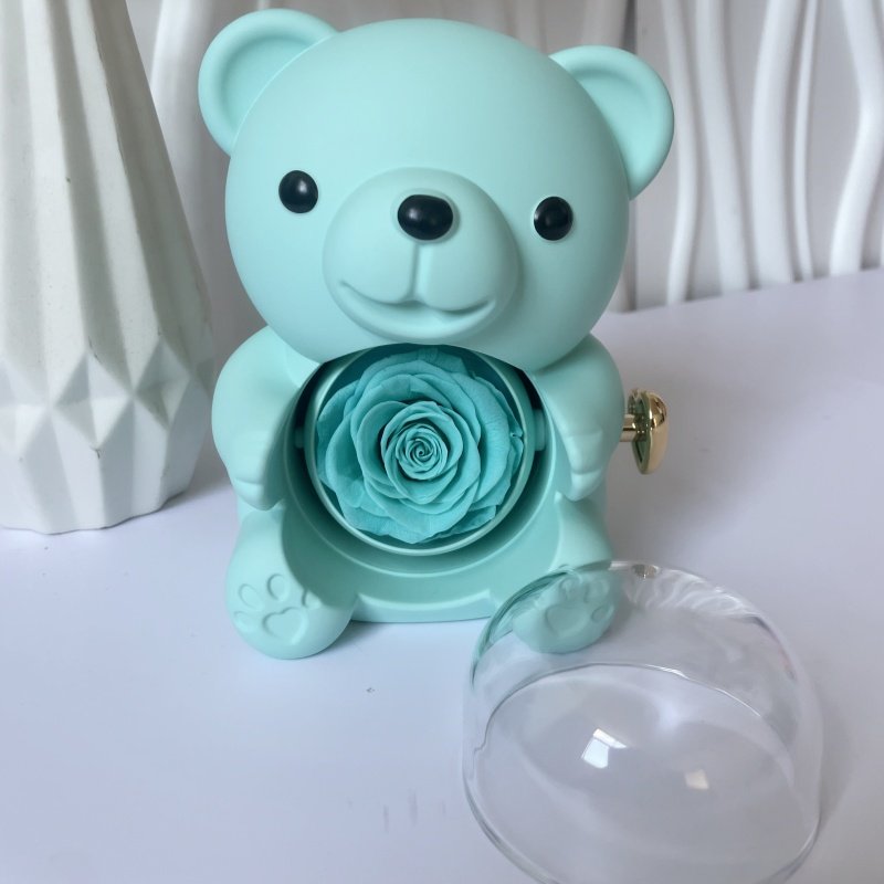 New Products Rotating Bear Rose Jewelry Box Hug Bear Eternal Flower Gift Box Rotating Rose Box