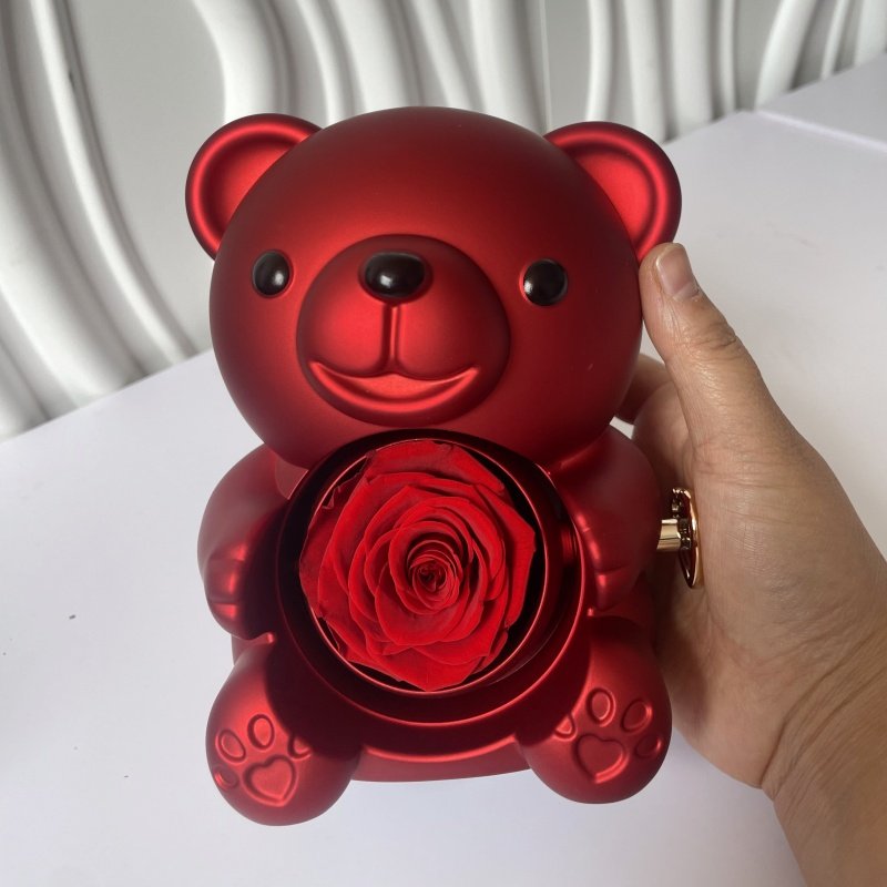 New Products Rotating Bear Rose Jewelry Box Hug Bear Eternal Flower Gift Box Rotating Rose Box