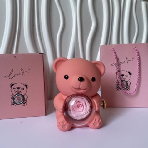 New Products Rotating Bear Rose Jewelry Box Hug Bear Eternal Flower Gift Box Rotating Rose Box