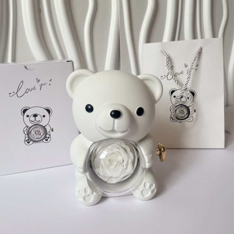 New Products Rotating Bear Rose Jewelry Box Hug Bear Eternal Flower Gift Box Rotating Rose Box