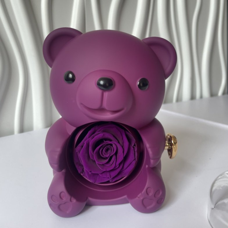 New Products Rotating Bear Rose Jewelry Box Hug Bear Eternal Flower Gift Box Rotating Rose Box