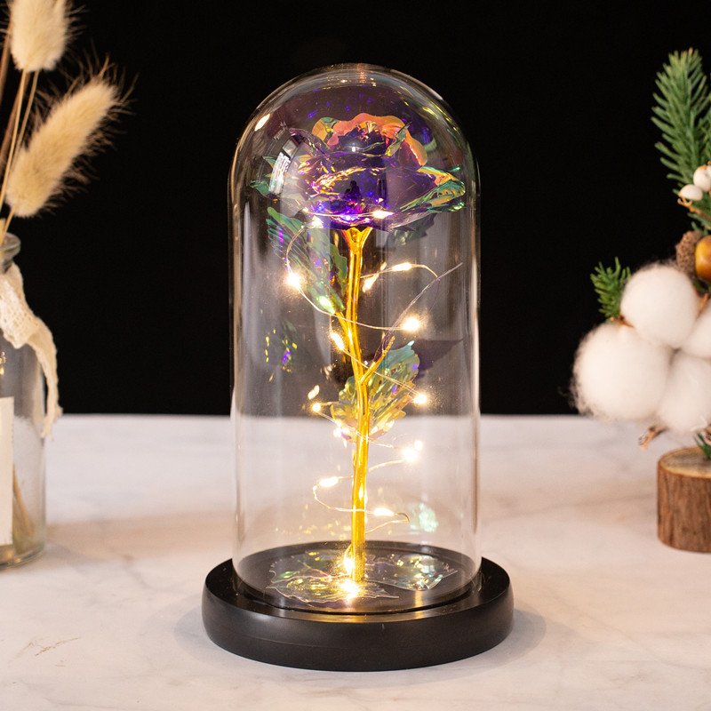 Forever Rose in a Glass Dome with Led Light Eternal Rose Galaxy Rose Flower Best Gift for Her on Valentine's Day Mother's Day