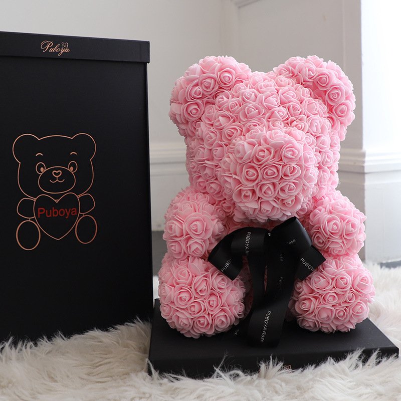Cartoon cute bear succulent artificial flowers bear with flowers gift box set decorative flower bear