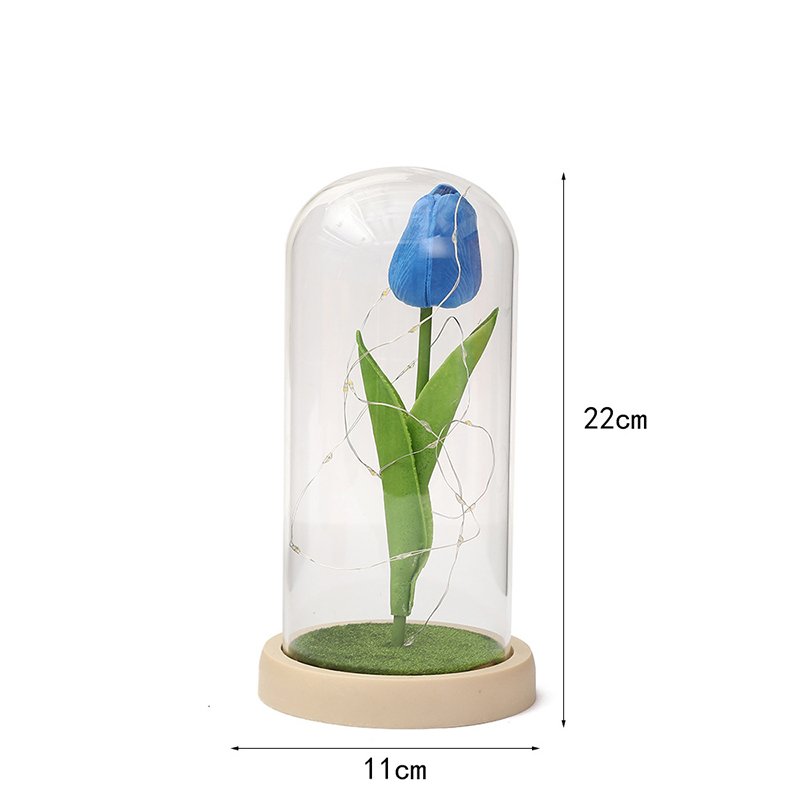 Wholesale Christmas Valentines Day Gift Tulips Preserved Flowers Tulips in Glass Dome With Led Light Gifts for Mom Women