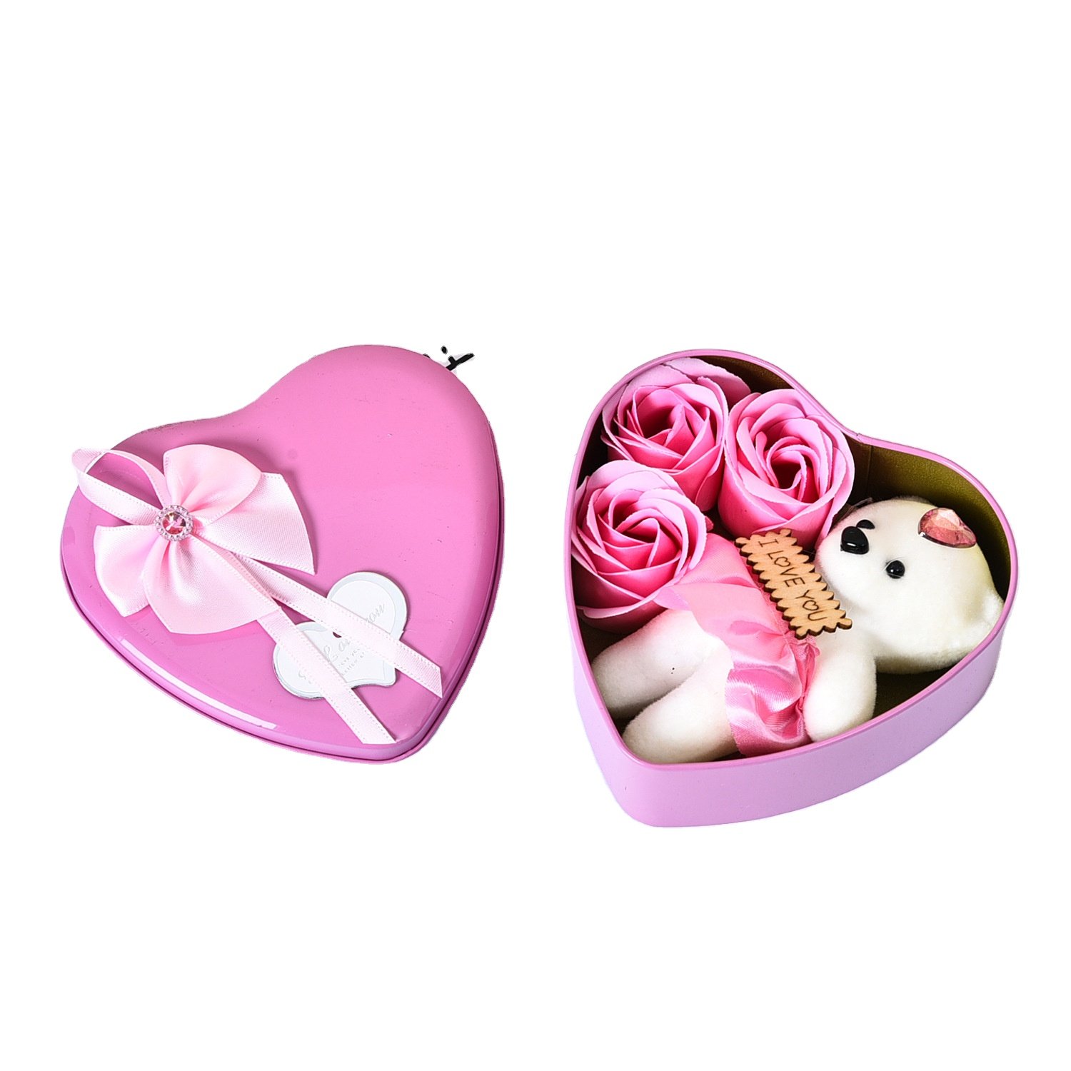 Heart-Shaped Gift 3pcs Soap Rose Flowers Bear Gift Box For Valentines Days Gifts Holiday Party