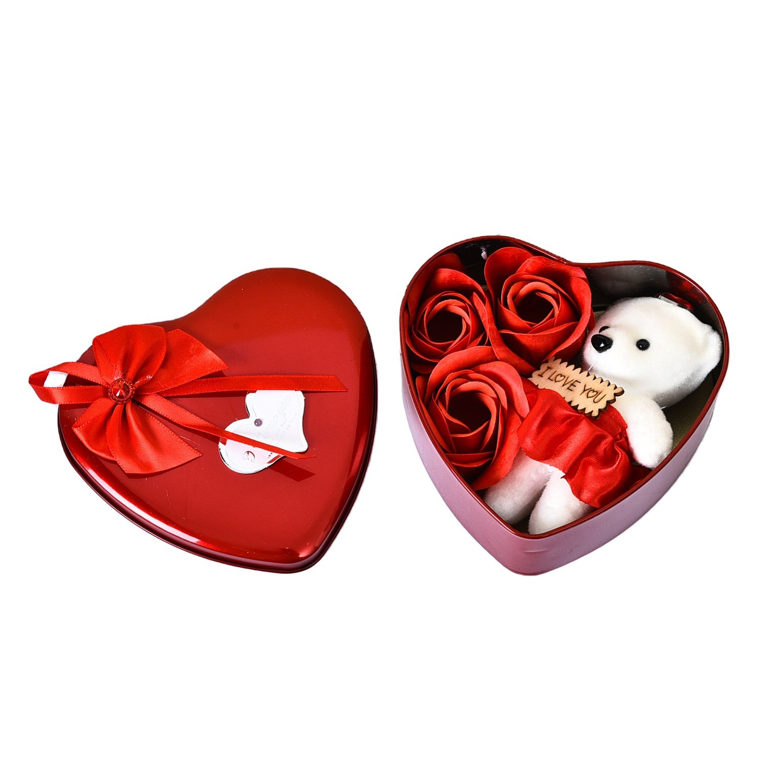 Heart-Shaped Gift 3pcs Soap Rose Flowers Bear Gift Box For Valentines Days Gifts Holiday Party