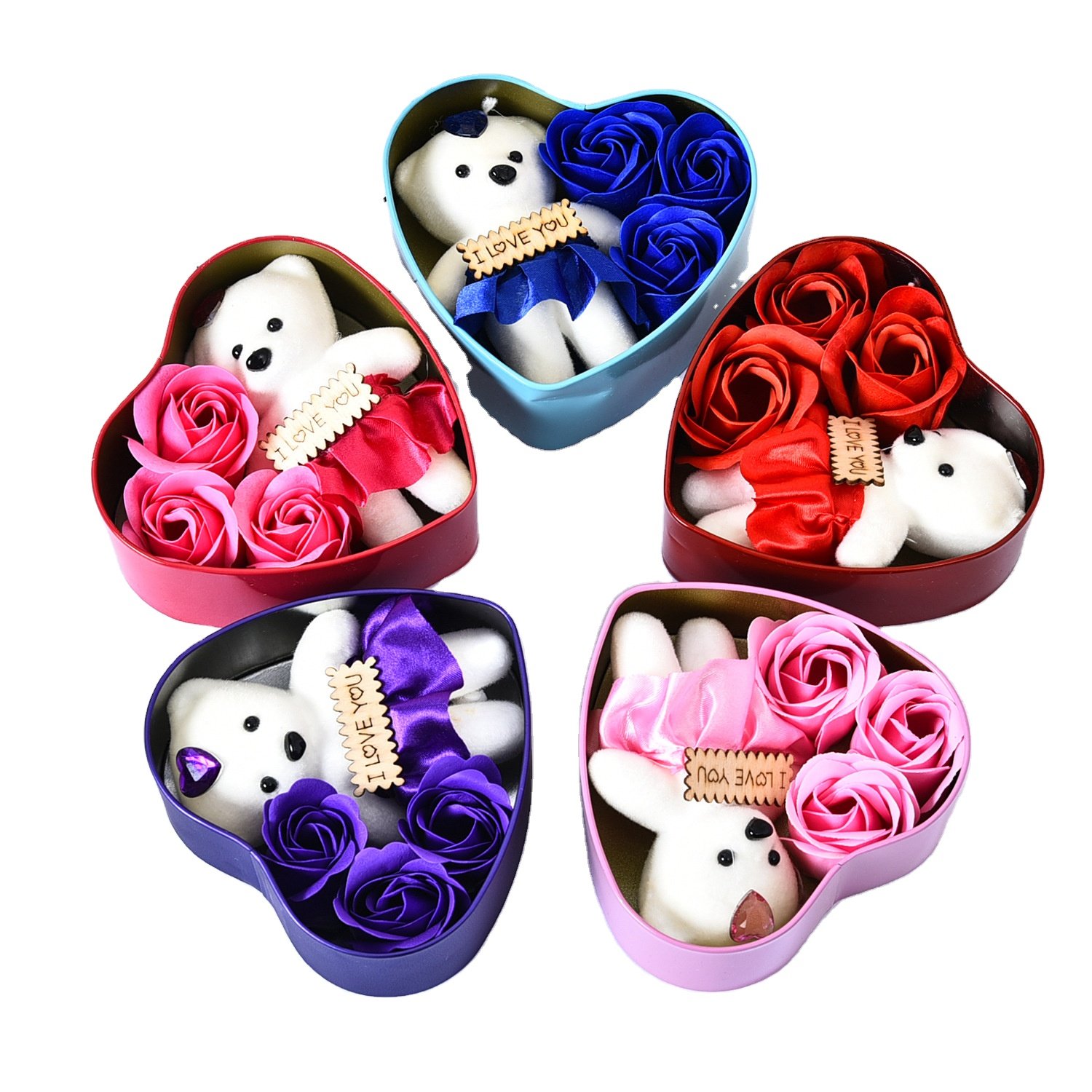 Heart-Shaped Gift 3pcs Soap Rose Flowers Bear Gift Box For Valentines Days Gifts Holiday Party