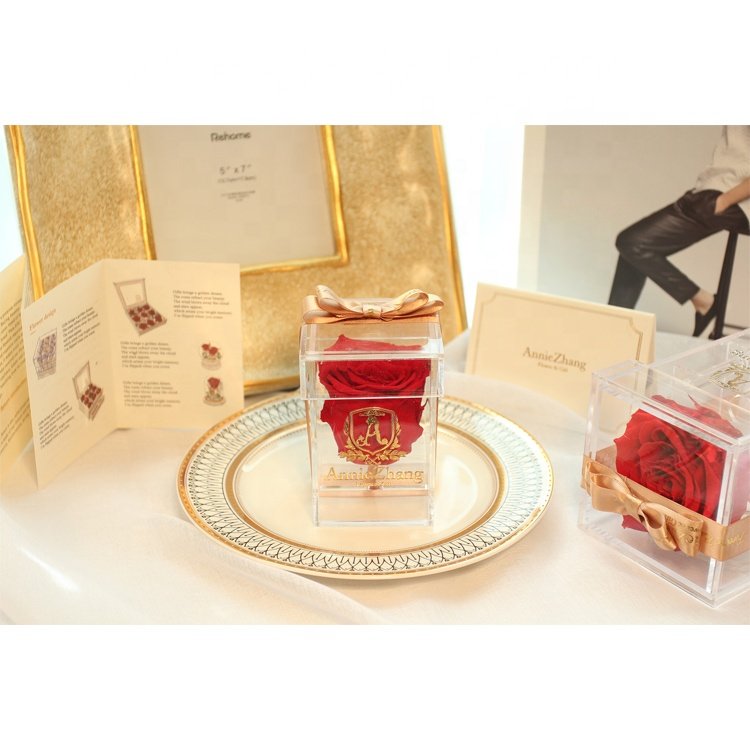 Acrylic Flowers Roses UO Square Acrylic Box 16PCS Forever Real Flowers 100% Natural Preserved Roses For Love Gift Occasion Chris