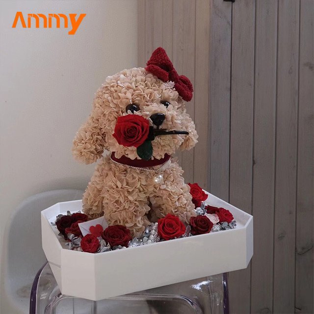 Ammy valentine's day gift Christmas Preserved Flower Dog Eternal flower acrylic gift box wedding decoration gifts for women