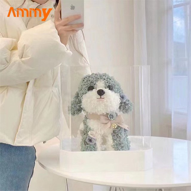 Ammy valentine's day gift Christmas Preserved Flower Dog Eternal flower acrylic gift box wedding decoration gifts for women