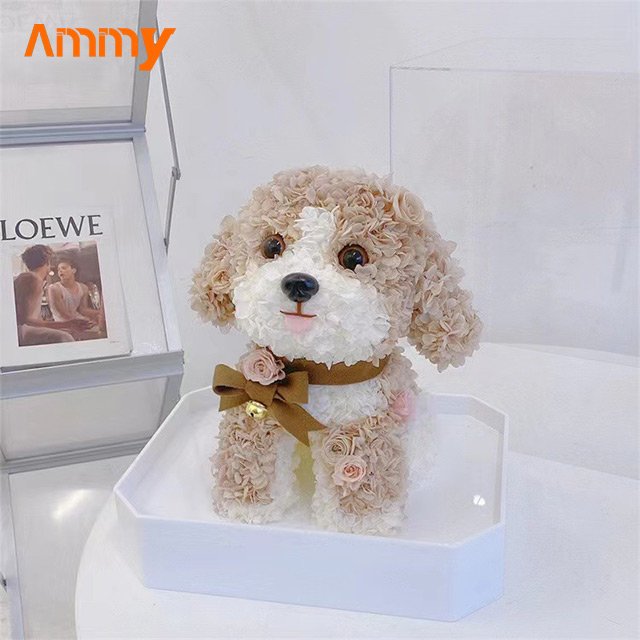 Ammy valentine's day gift Christmas Preserved Flower Dog Eternal flower acrylic gift box wedding decoration gifts for women