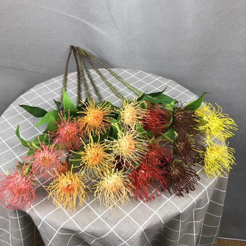 New 5 head artificial open needle pincushion protea flower for wedding deco