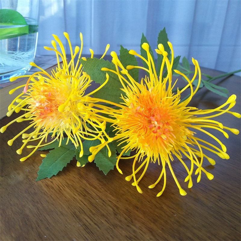 New 5 head artificial open needle pincushion protea flower for wedding deco