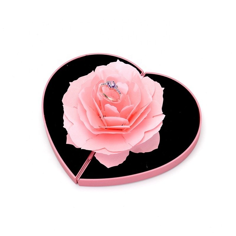 Valentines day gift 2025 romantic preservation gorgeous plastic red heart shape rose flower box for ring