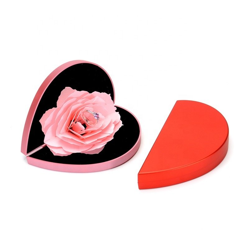 Valentines day gift 2025 romantic preservation gorgeous plastic red heart shape rose flower box for ring
