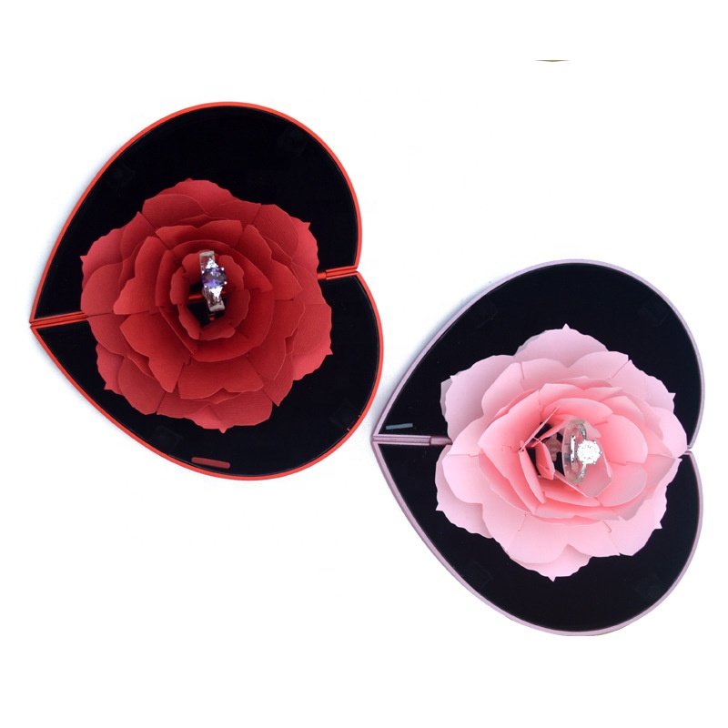 Valentines day gift 2025 romantic preservation gorgeous plastic red heart shape rose flower box for ring