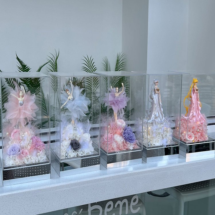 Hot Ribbon Shaped Temperament Goddess Doll Shaped Lamped Decoration Preserved Rose Flower in Gift Boxes