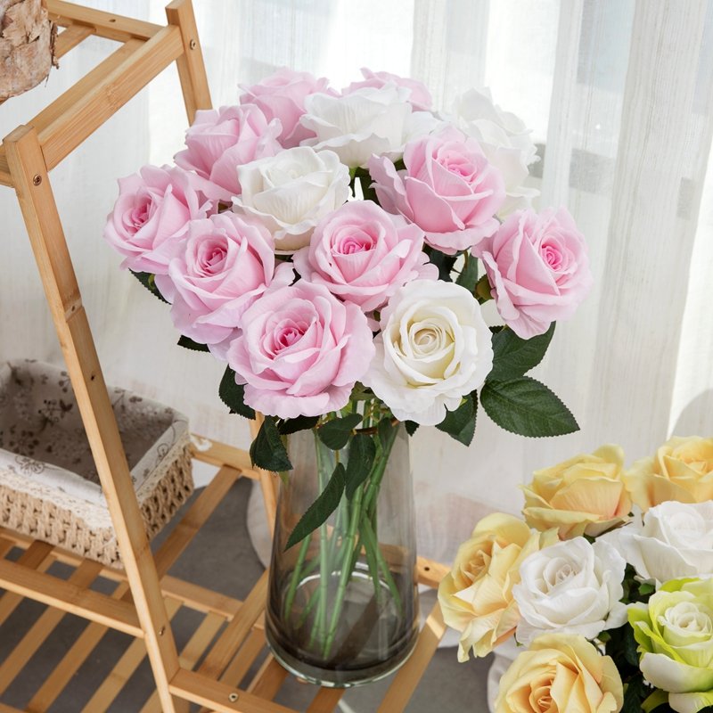 MW03332 Realistic Artificial Flower Artifical Silk Rose Velvet Long Stem Rose Flower For Silk Flowers Home PartyWedding Decor